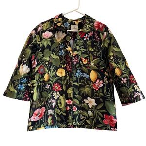 Tuckernuck Noir Blooming Botanical Margot  3/4 Sleeve V-neck Blouse size Large